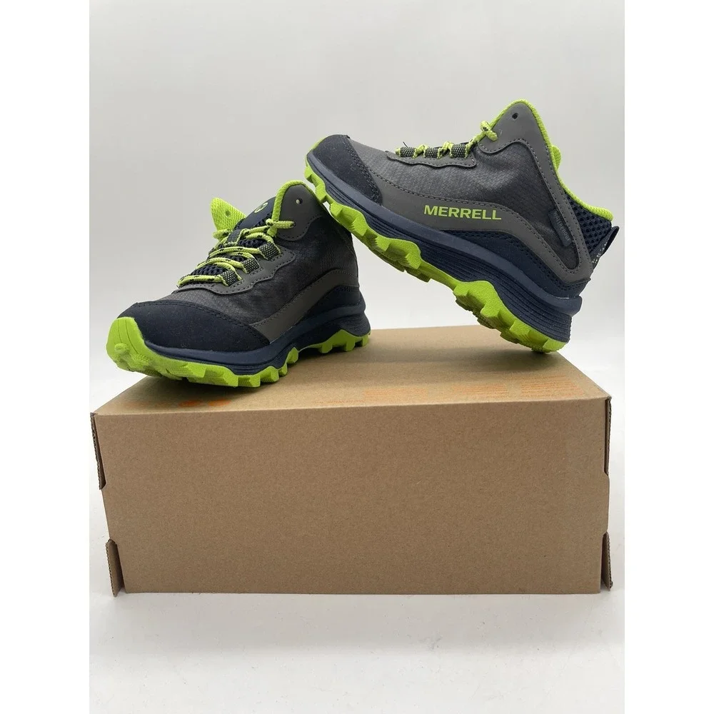 Merrell Kids Moab Speed Mid Navy/Grey/Lime Shoes MK265212 Size 10.5 W Box No Lid